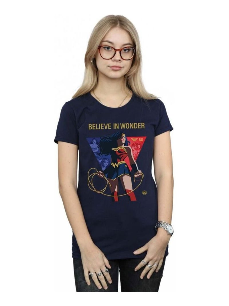 DC Comics - T-shirt 80TH ANNIVERSARY BELIEVE IN WONDER Bleu marine - Kiabi