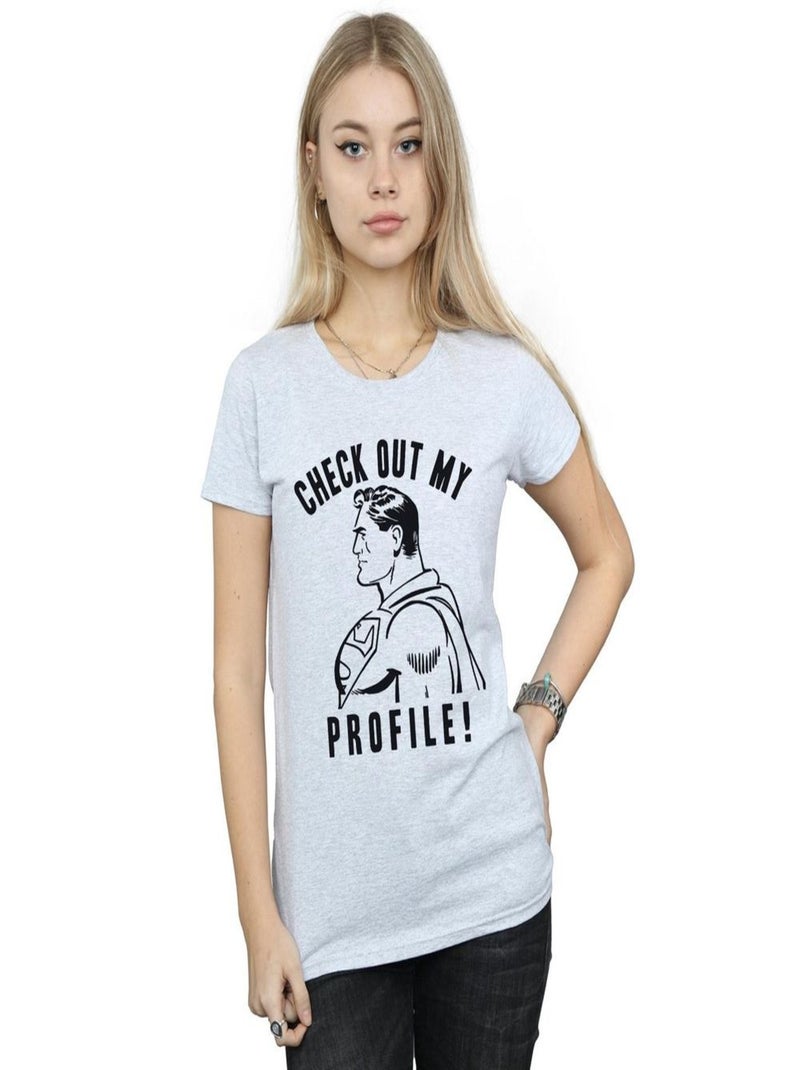 DC Comics - T-shirt CHECK OUT MY PROFILE Gris chiné - Kiabi