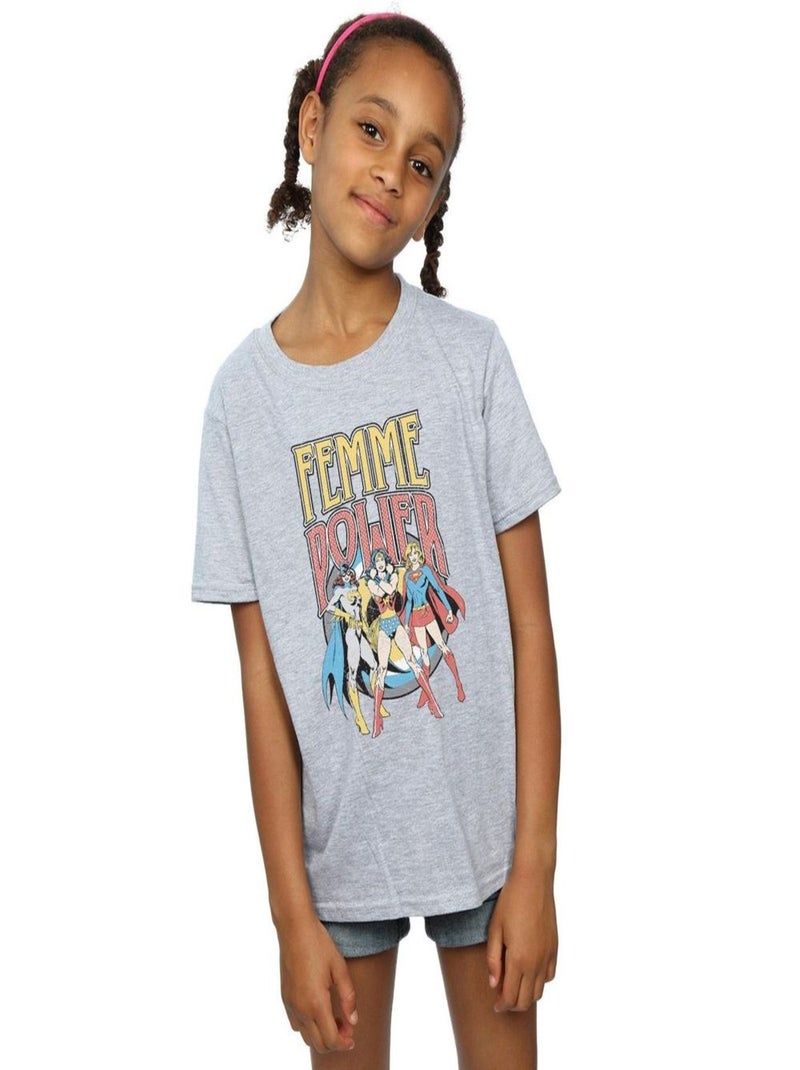 DC Comics - T-shirt FEMME POWER Gris chiné - Kiabi