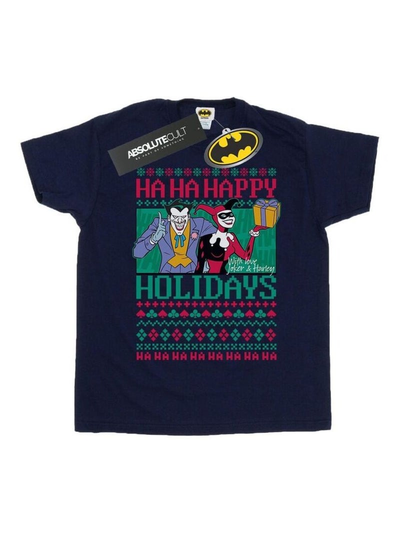 DC Comics - T-shirt HA HA HAPPY HOLIDAYS Bleu marine - Kiabi
