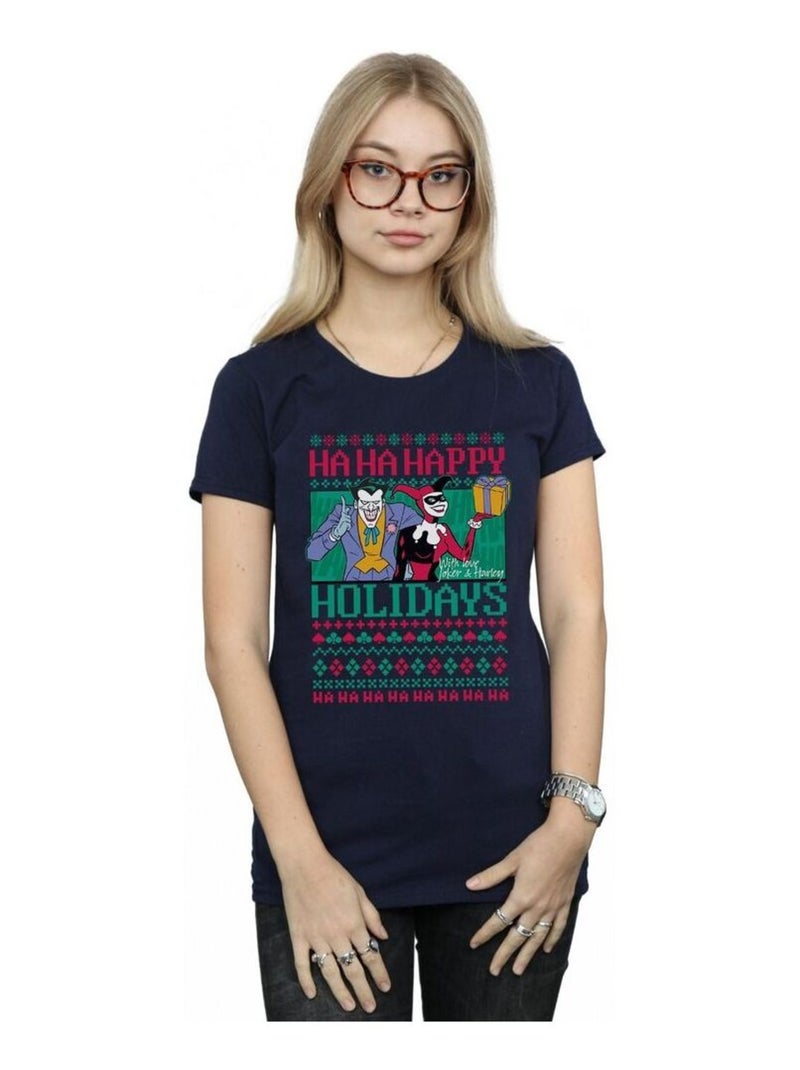 DC Comics - T-shirt HA HA HAPPY HOLIDAYS Bleu marine - Kiabi