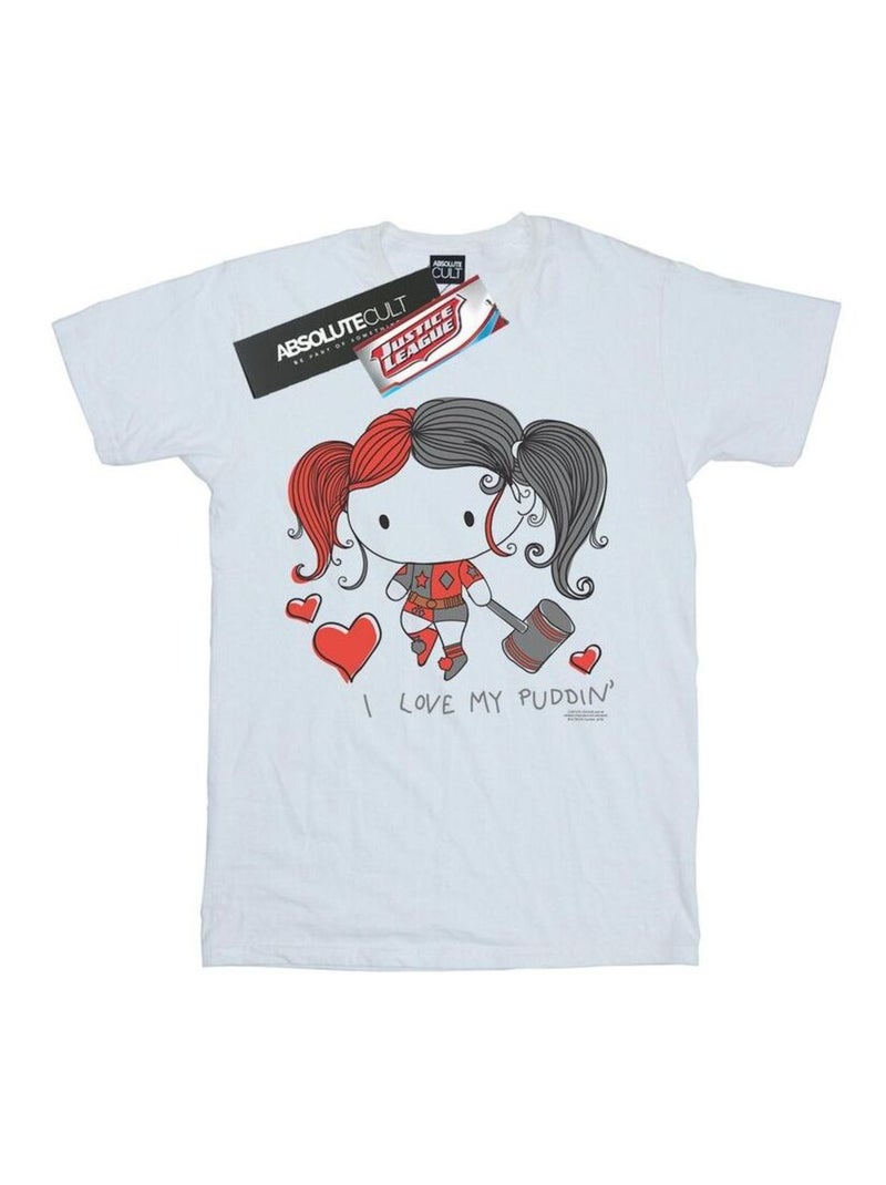 DC Comics - T-shirt JUSTICE LEAGUE LOVE MY PUDDIN' Blanc - Kiabi