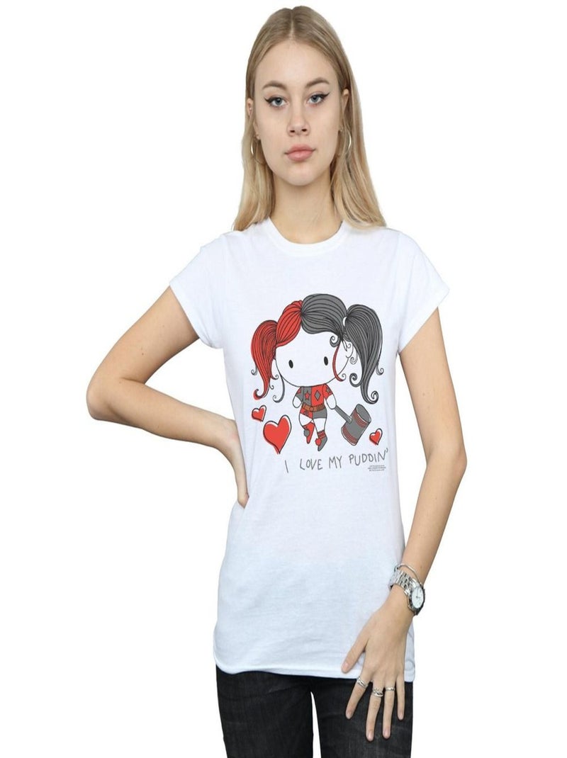 DC Comics - T-shirt JUSTICE LEAGUE LOVE MY PUDDIN' Blanc - Kiabi