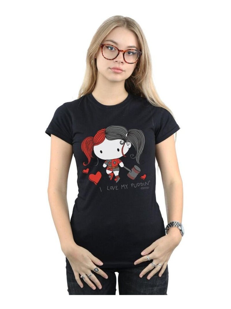 DC Comics - T-shirt JUSTICE LEAGUE LOVE MY PUDDIN' Noir - Kiabi