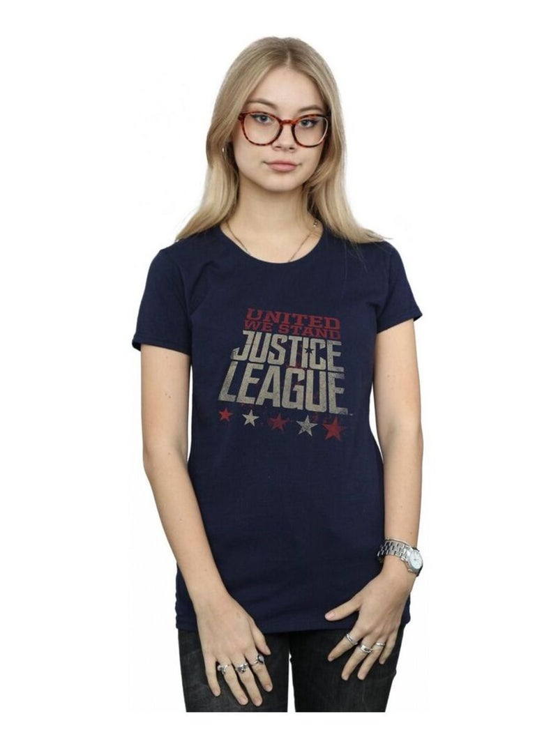 DC Comics - T-shirt JUSTICE LEAGUE UNITED WE STAND Bleu marine - Kiabi