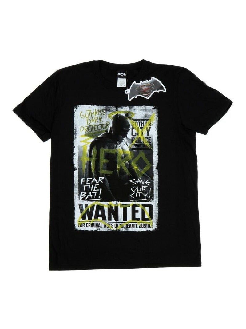 DC Comics - T-shirt motif Batman vs Superman motif/style poster 'Wanted' Noir - Kiabi