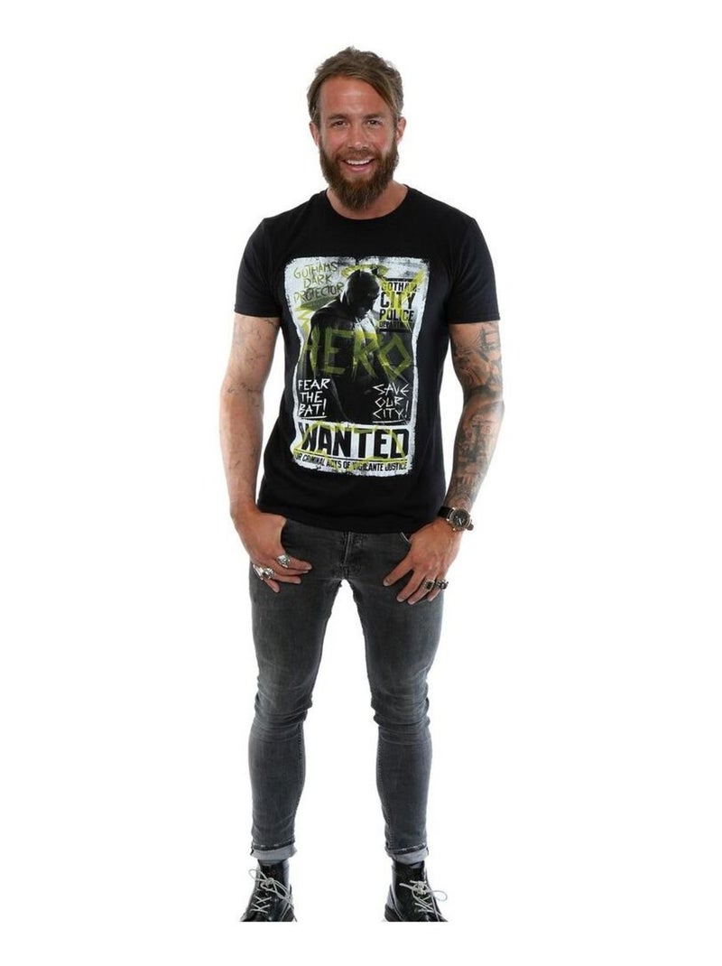DC Comics - T-shirt motif Batman vs Superman motif/style poster 'Wanted' Noir - Kiabi