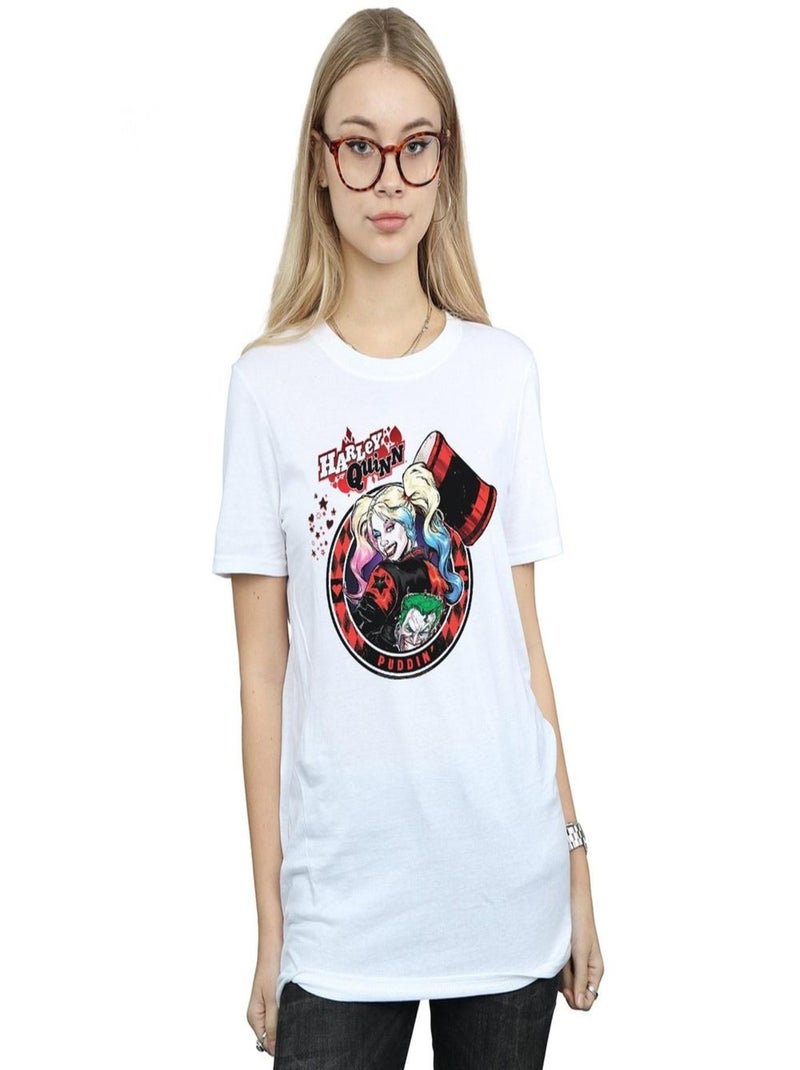 DC Comics - T-shirt motif Harley Quinn et le Joker motif/style Écusson Blanc - Kiabi