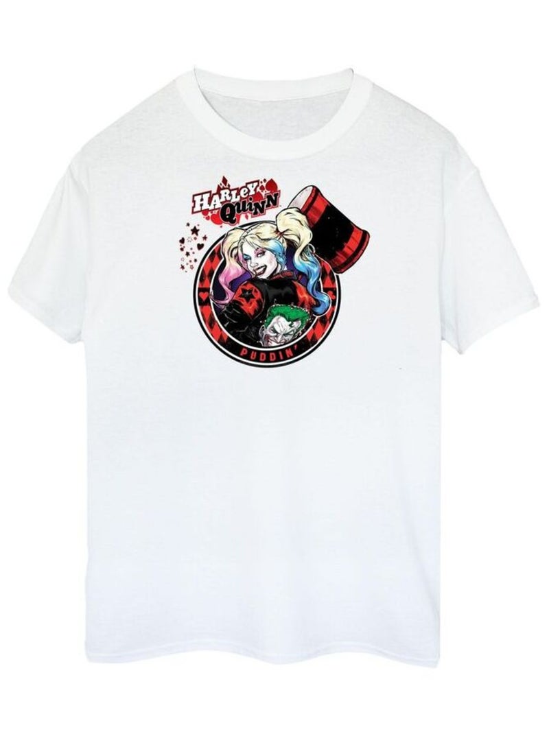 DC Comics - T-shirt motif Harley Quinn et le Joker motif/style Écusson Blanc - Kiabi