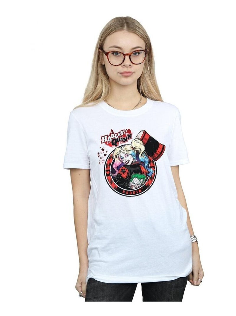 DC Comics - T-shirt motif Harley Quinn et le Joker motif/style Écusson Blanc - Kiabi