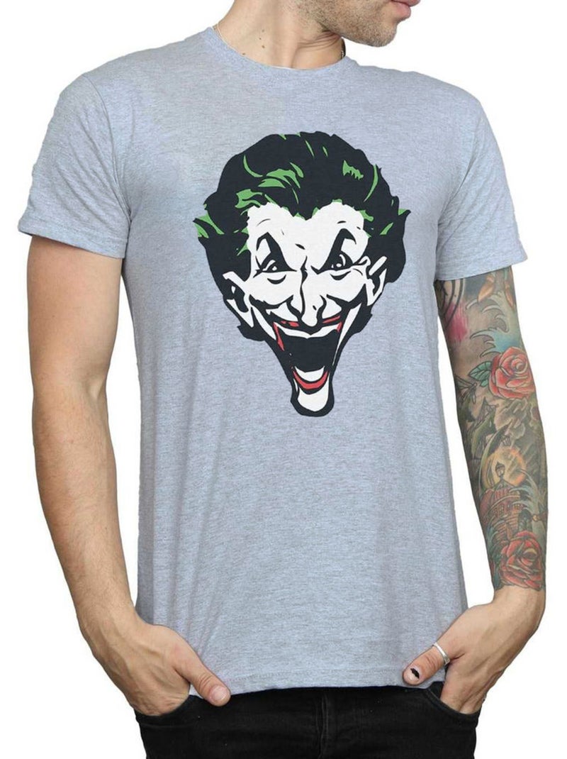DC Comics - T-shirt motif Le Joker motif/style gros visage Gris chiné - Kiabi