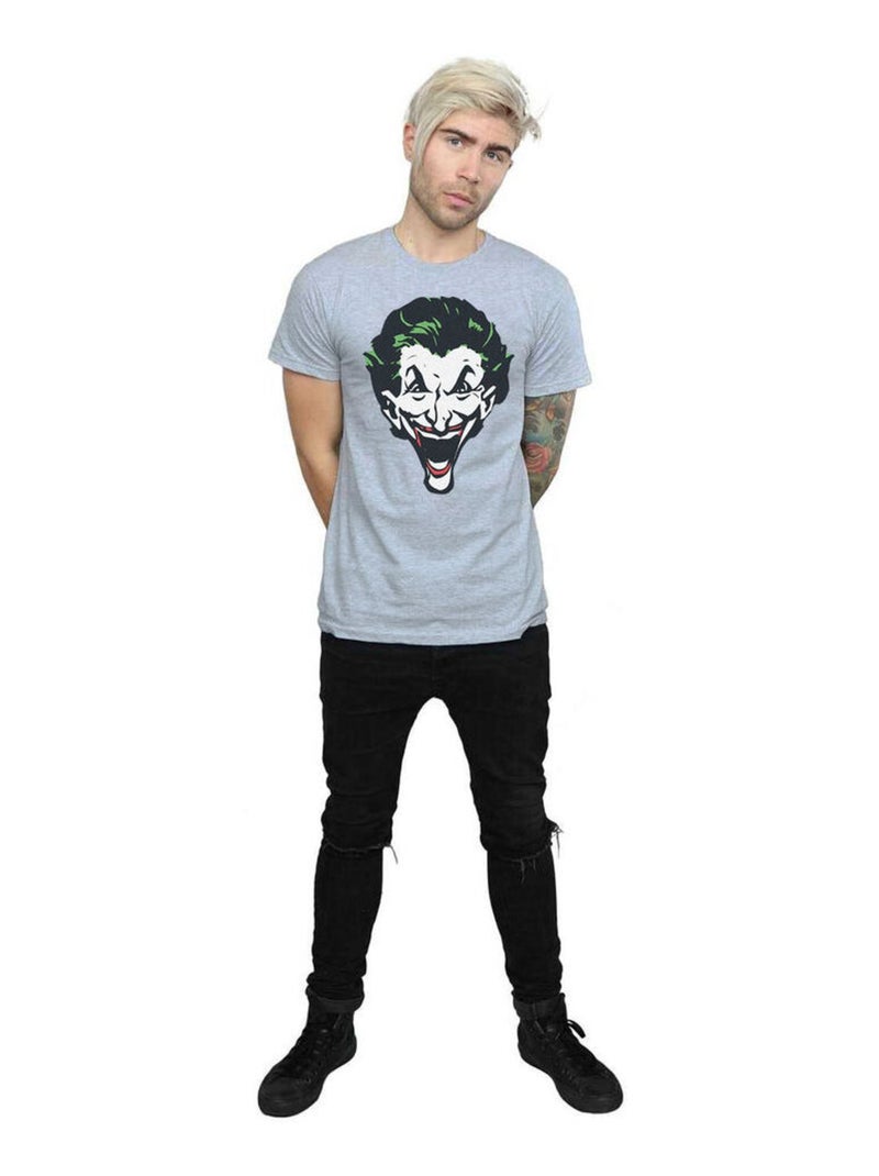 DC Comics - T-shirt motif Le Joker motif/style gros visage Gris chiné - Kiabi