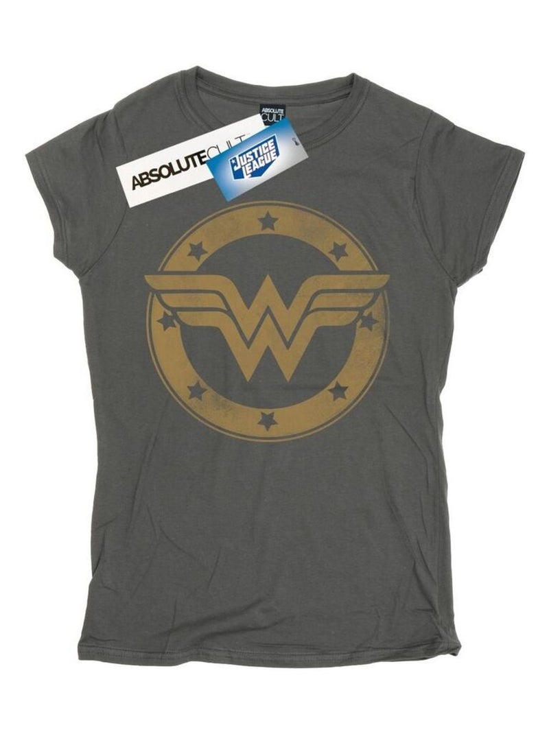 DC Comics - T-shirt motif Wonder Woman motif/style Bouclier Gris Noir - Kiabi