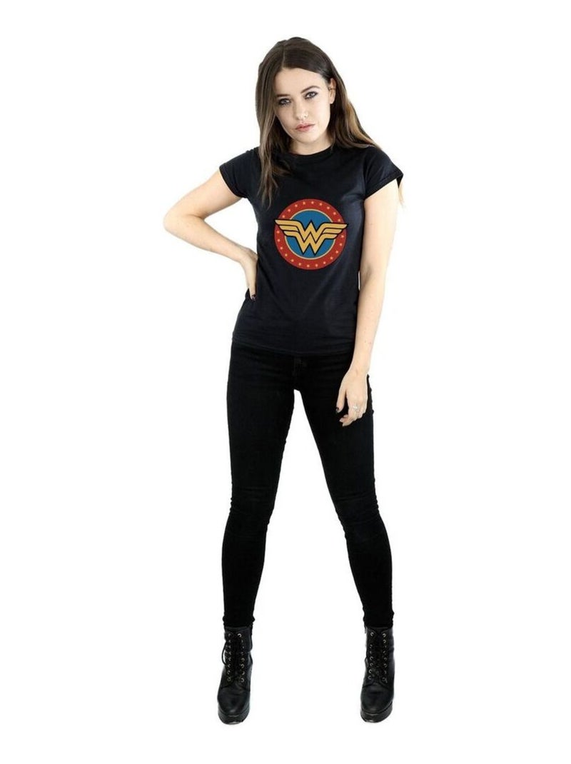 DC Comics - T-shirt motif Wonder Woman motif/style Logo dans cercle Noir - Kiabi
