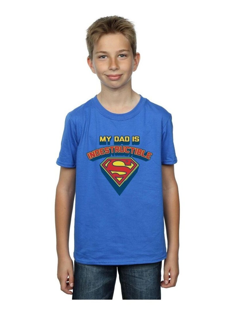 DC Comics - T-shirt MY DAD IS INDESTRUCTIBLE Bleu roi - Kiabi