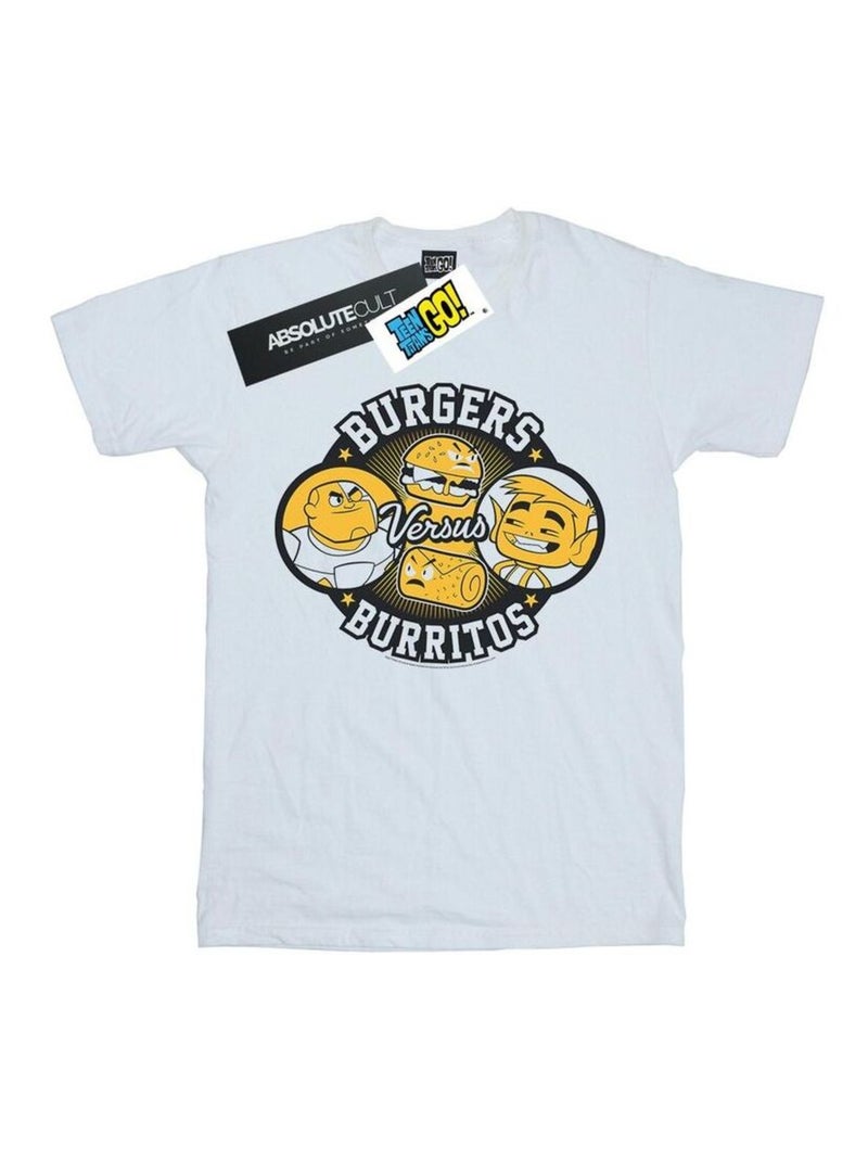 DC Comics - T-shirt TEEN TITANS GO BURGERS VS BURRITOS Blanc - Kiabi