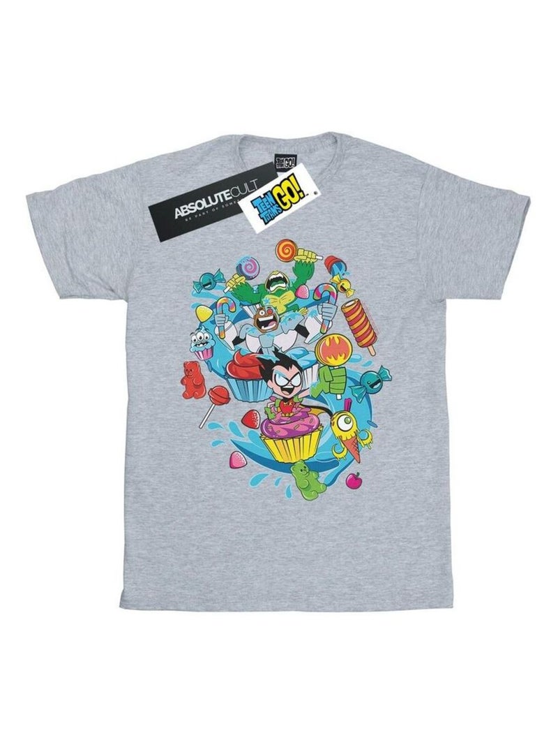 DC Comics - T-shirt TEEN TITANS GO CANDY MANIA Gris chiné - Kiabi