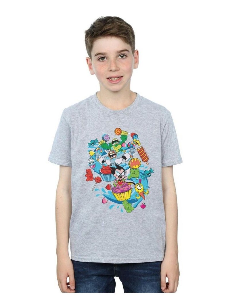 DC Comics - T-shirt TEEN TITANS GO CANDY MANIA Gris chiné - Kiabi