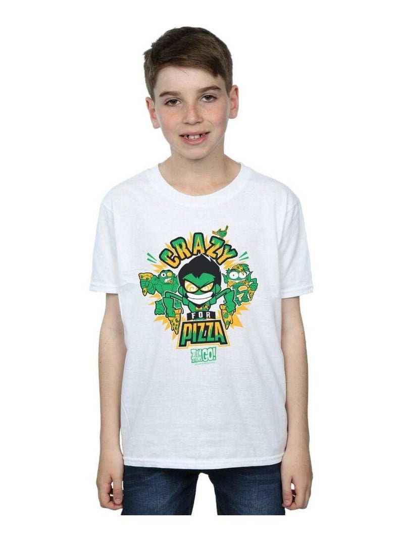 DC Comics - T-shirt TEEN TITANS GO CRAZY FOR PIZZA Blanc - Kiabi