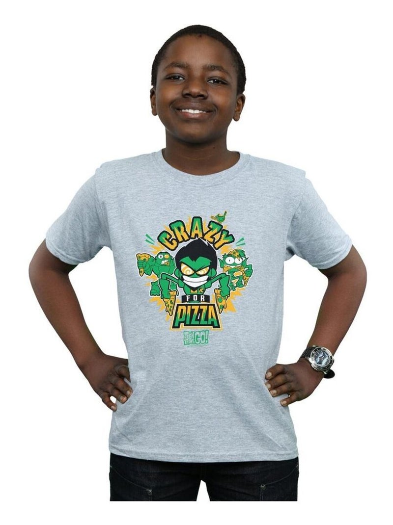 DC Comics - T-shirt TEEN TITANS GO CRAZY FOR PIZZA Gris chiné - Kiabi
