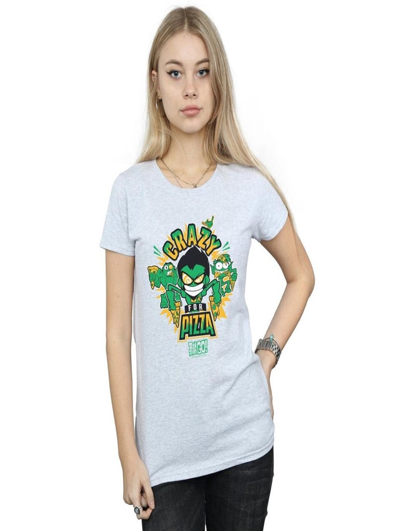 DC Comics - T-shirt TEEN TITANS GO CRAZY FOR PIZZA Gris chiné - Kiabi