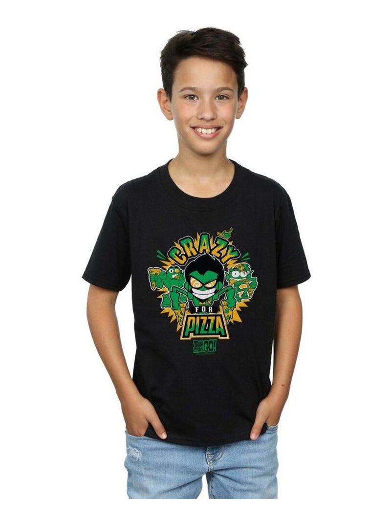 DC Comics - T-shirt TEEN TITANS GO CRAZY FOR PIZZA Noir - Kiabi