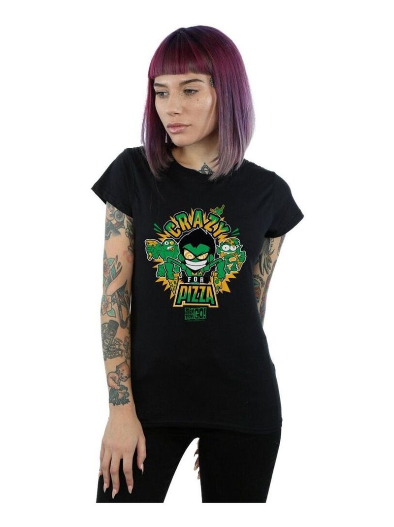 DC Comics - T-shirt TEEN TITANS GO CRAZY FOR PIZZA Noir - Kiabi