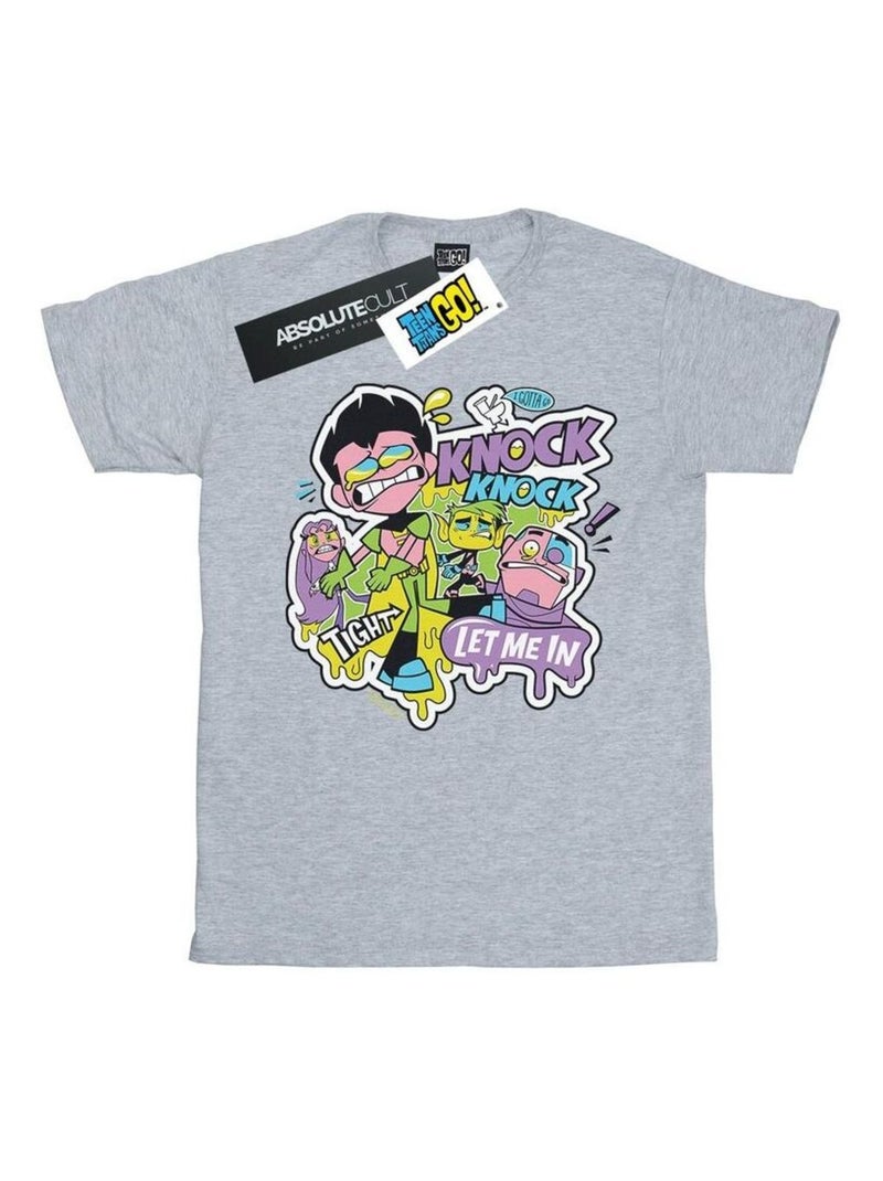 DC Comics - T-shirt TEEN TITANS GO KNOCK KNOCK Gris chiné - Kiabi