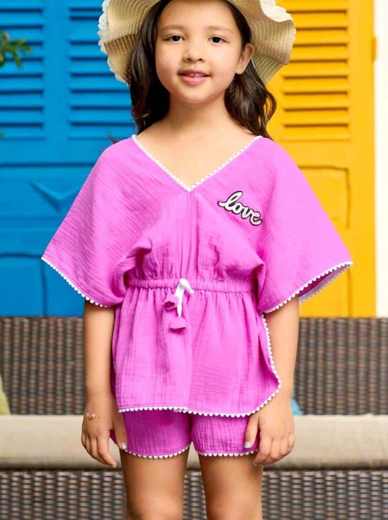 de plage   Tunique + short  Rose Fuchsia  LOVE - La Faute à Voltaire Rose - Kiabi