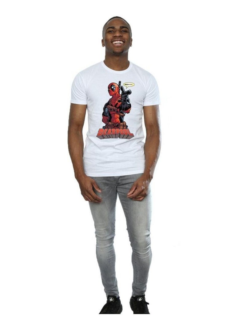 Deadpool - T-shirt HEY YOU Blanc - Kiabi