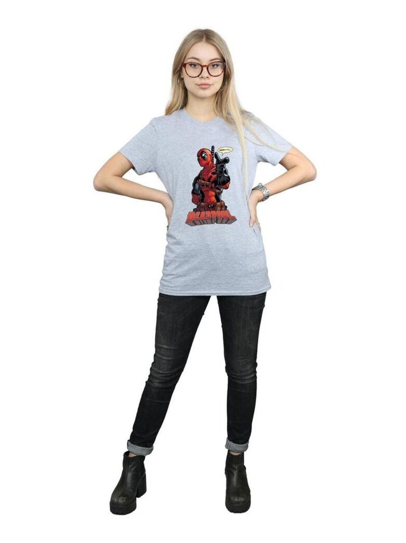 Deadpool - T-shirt HEY YOU (Deadpool) Gris chiné - Kiabi