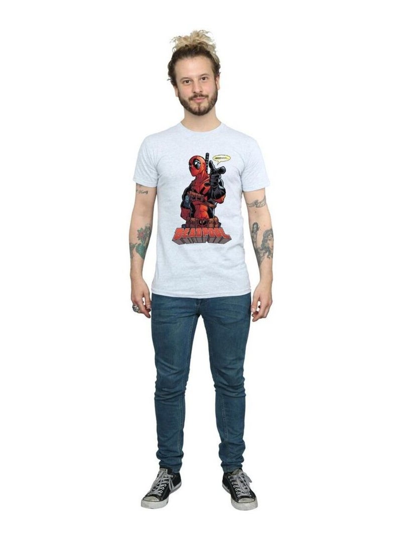 Deadpool - T-shirt HEY YOU Gris chiné - Kiabi