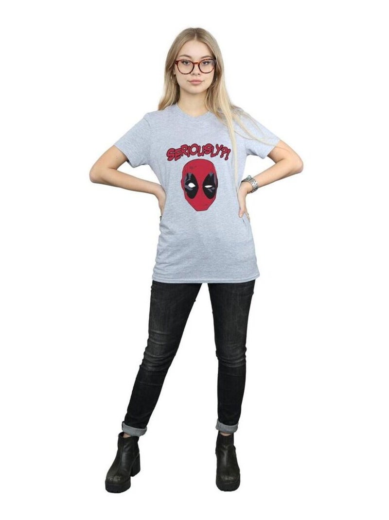 Deadpool - T-shirt SERIOUSLY Gris chiné - Kiabi