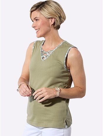 Débardeur en jersey fin avec col v et passepoil à motifs - taille standard - witt