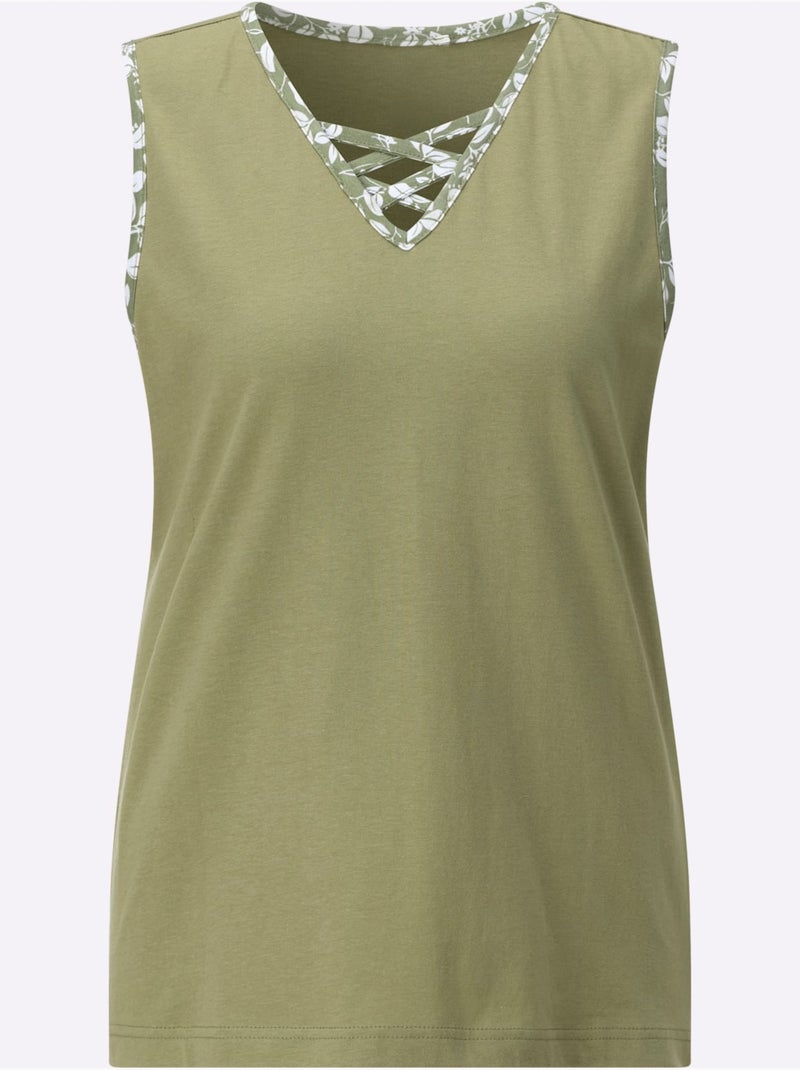 Débardeur 100% coton avec col V et fentes latérales - Taille standard - Witt Bleu Vert Gris - Kiabi