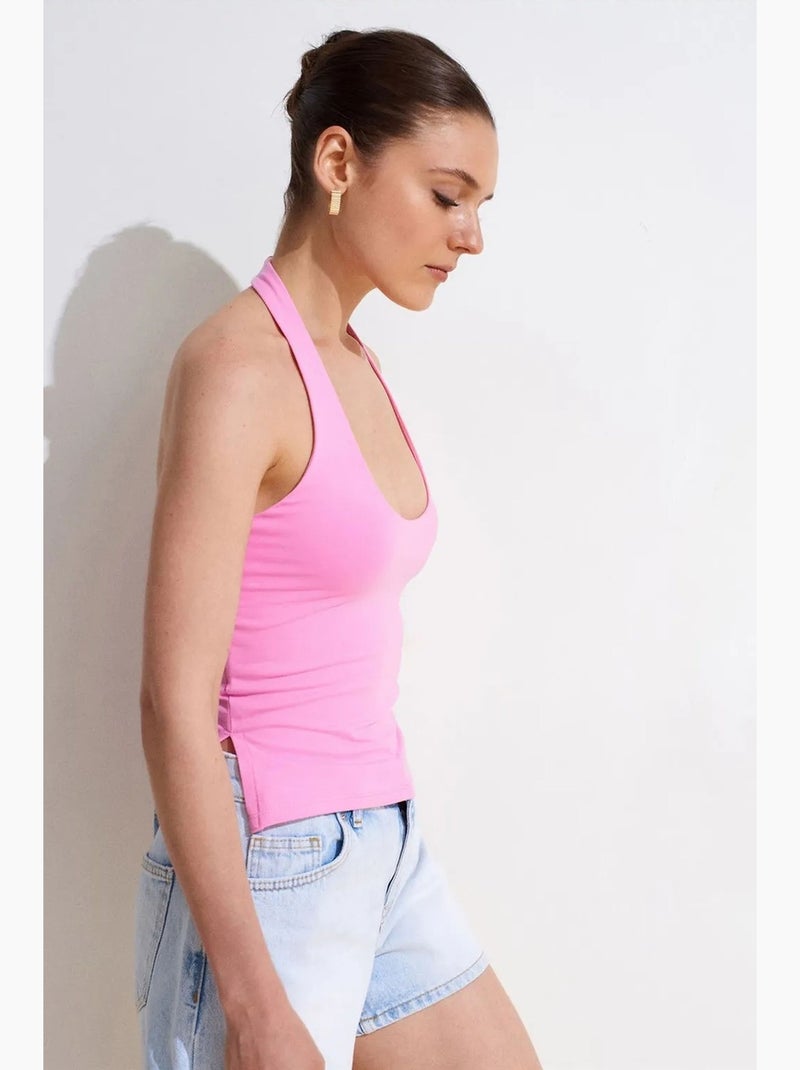 Débardeur à col américain à découpe ajusté dilvin Rose fluo/Solinotes - Kiabi