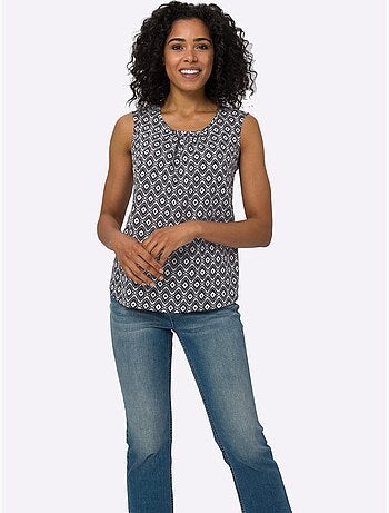 Débardeur léger à l'encolure avec fronces et motif minimaliste - Taille standard - Moda Vilona