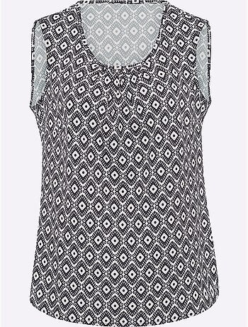 Débardeur léger à l'encolure avec fronces et motif minimaliste - Taille standard - Moda Vilona