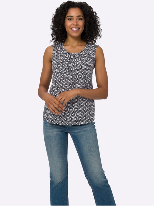 Débardeur à col rond avec fronces et motif géométrique - Taille standard - Moda Vilona - Kiabi