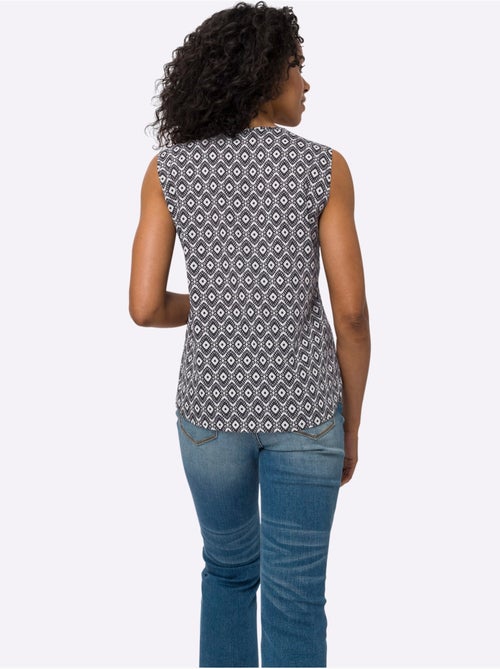 Débardeur à col rond avec fronces et motif géométrique - Taille standard - Moda Vilona - Kiabi