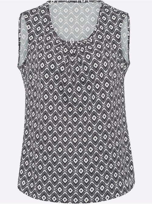 Débardeur à col rond avec fronces et motif géométrique - Taille standard - Moda Vilona - Kiabi