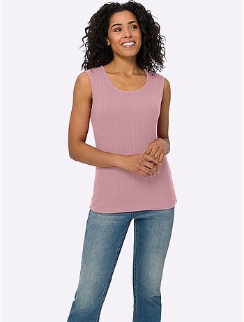 Débardeur sans manches en coton à col rond côtelé - taille standard - moda vilona