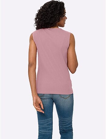 Débardeur sans manches en coton à col rond côtelé - taille standard - moda vilona