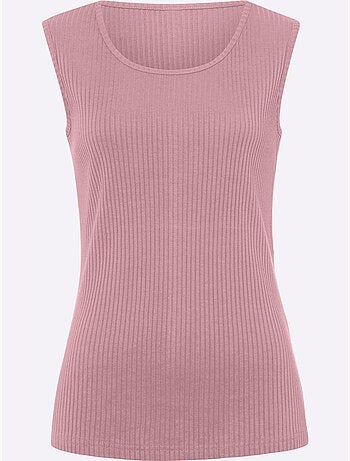 Débardeur sans manches en coton à col rond côtelé - taille standard - moda vilona
