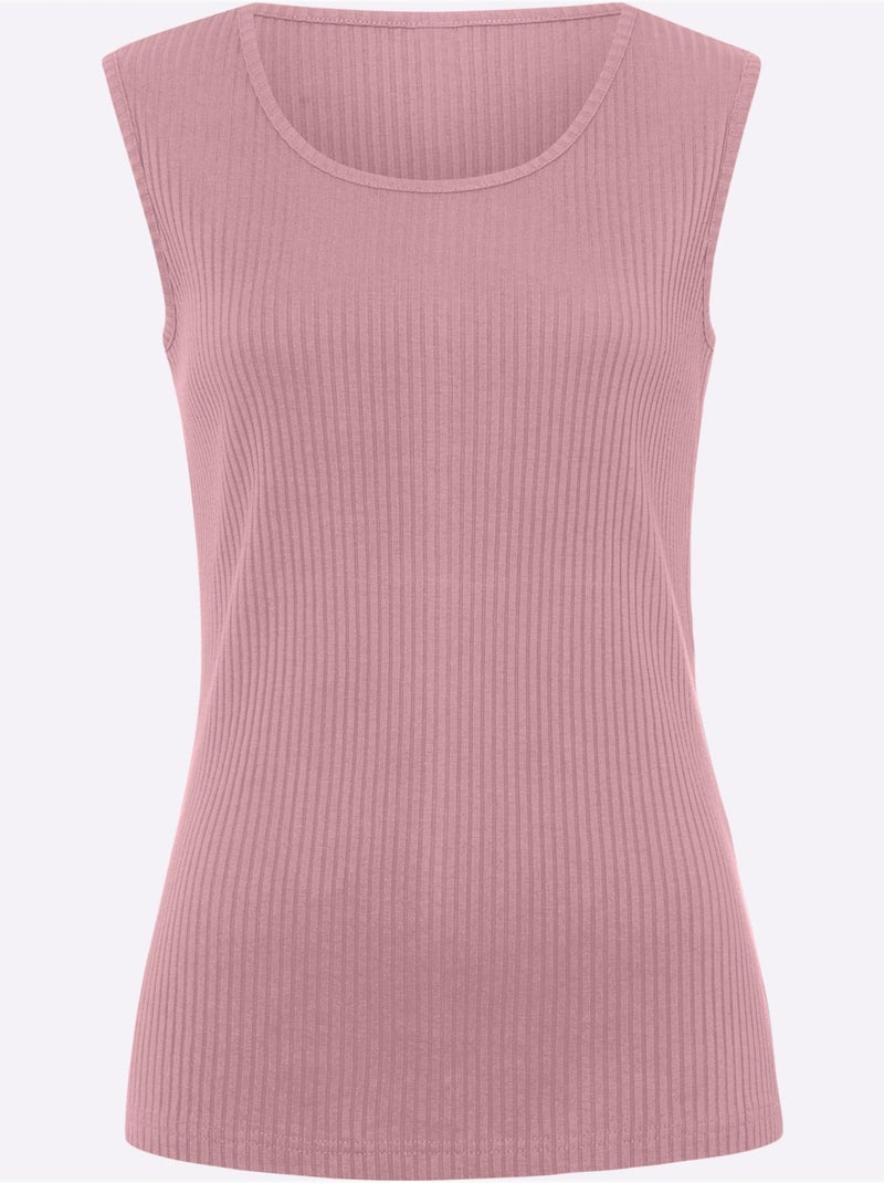 Débardeur à col rond sans manches en coton côtelé - taille standard - moda vilona Rose - Kiabi