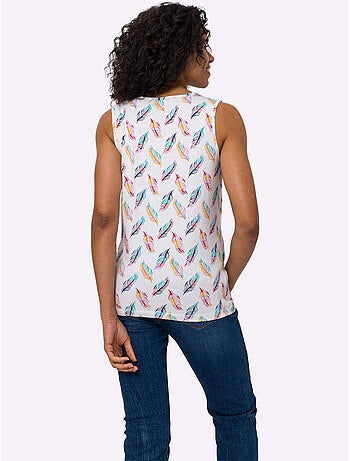 Débardeur à encolure ronde avec motif plumes et finitions soignées - Taille standard - Moda Vilona