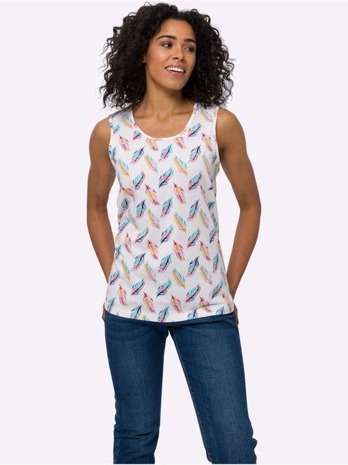 Débardeur à encolure ronde avec motif plumes et finitions soignées - Taille standard - Moda Vilona - Kiabi Débardeur à encolure ronde avec motif plumes et finitions soignées - Taille standard - Moda Vilona - Kiabi