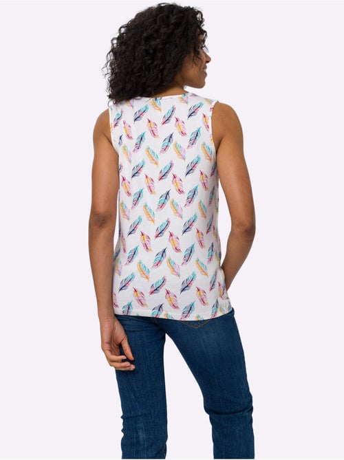 Débardeur à encolure ronde avec motif plumes et finitions soignées - Taille standard - Moda Vilona - Kiabi Débardeur à encolure ronde avec motif plumes et finitions soignées - Taille standard - Moda Vilona - Kiabi