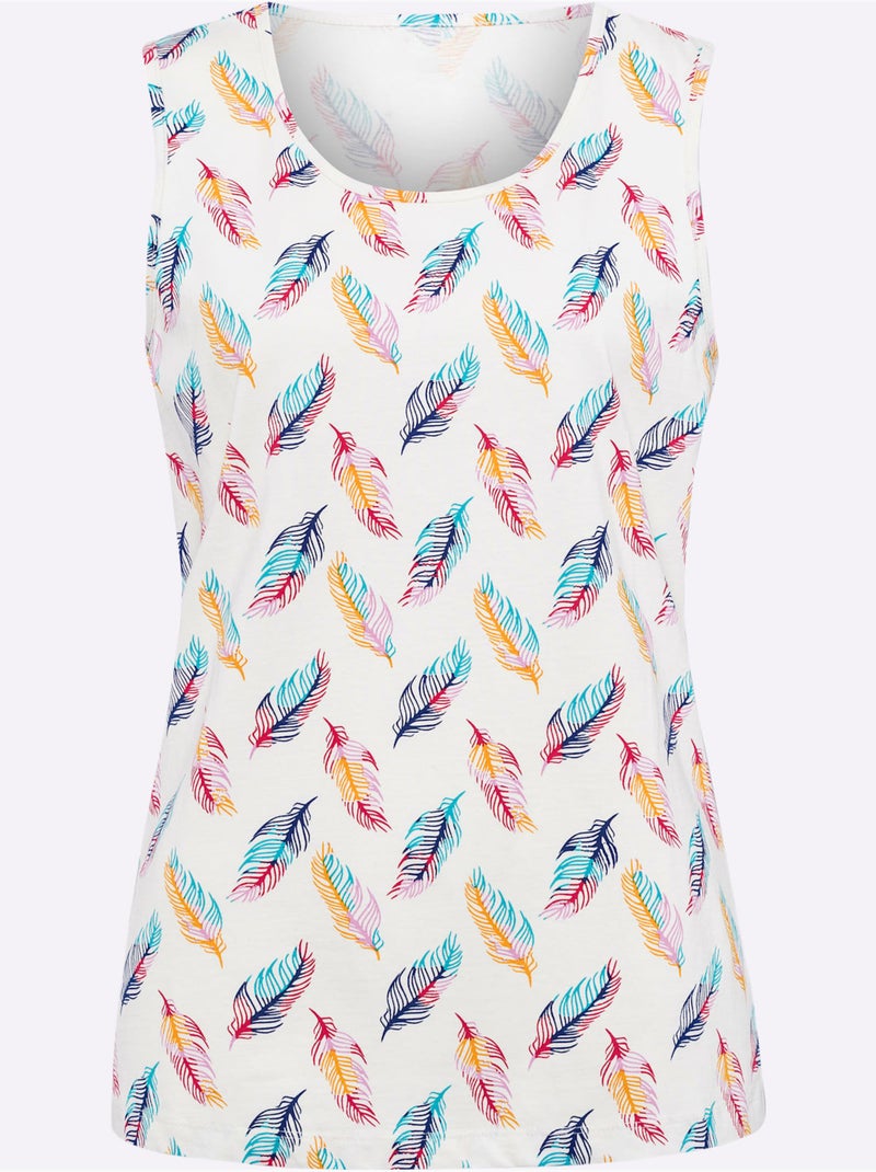 Débardeur à encolure ronde avec motif plumes et finitions soignées - Taille standard - Moda Vilona Ecru - Kiabi