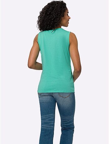 Débardeur à encolure ronde avec motifs floraux embroiderés - Taille standard - Moda Vilona